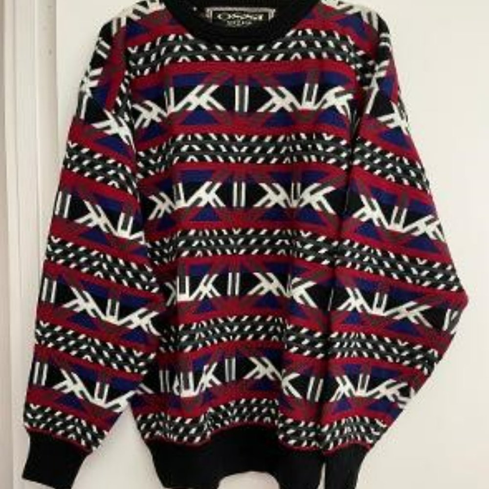 Ossi  Mens Ski Sweater Size Large  Multi Color  70% Acrylic 35% Wool